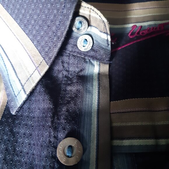 Bugatchi Uomo SZ M 100% Cotton Men's Button Down Blue Striped Shirt - Picture 5 of 13